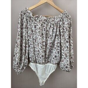 Free People Women’s M Floral Off The Shoulder Smocked Bodysuit Top